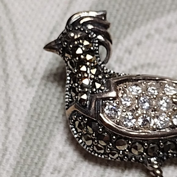 Marcasite & CZ Sterling Silver Bird Brooch - Picture 2 of 6